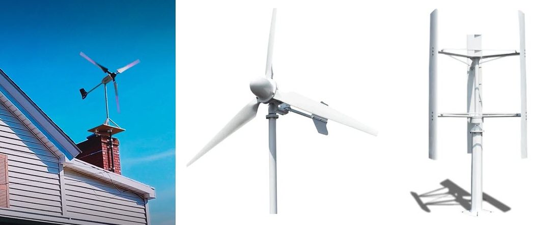 Éolienne domestique 5 kW installée sur un toit, modèles horizontal et vertical