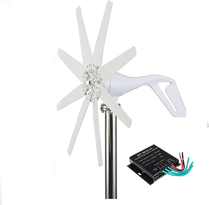 Éolienne horizontale 3000 W à huit pales blanches avec contrôleur
