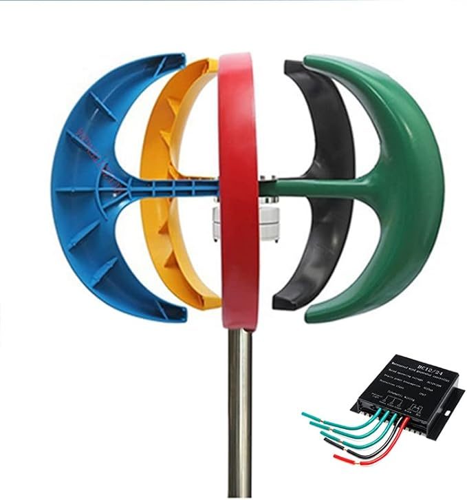 Éolienne verticale à pales colorées avec contrôleur