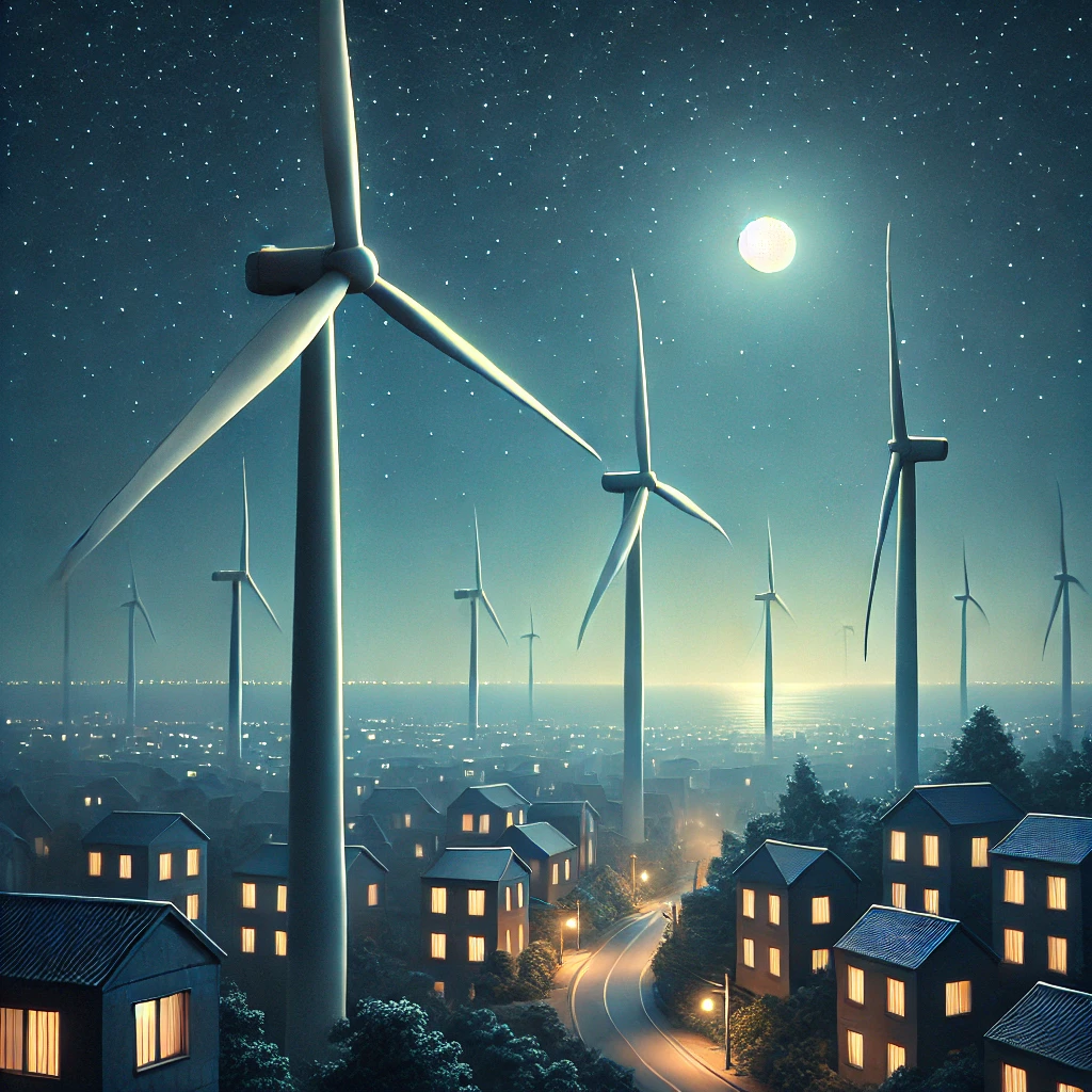 éoliennes silencieuses dans la ville endormie